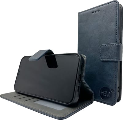 HEM Stylish Book Case (geschikt voor 14/15) iPhone 15 hoesje met 3 pasjesuitsnedes + fotovakje - Portemonneehoesje - iPhone 14 hoesje met pasjeshouder - Donkerblauw
