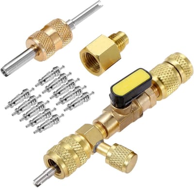Professionele Valve Verwijderaar en Installer Tool voor R410A, R404A, R134A en HVAC Systemen met Dubbele SAE Maten 1/4 en 5/16
