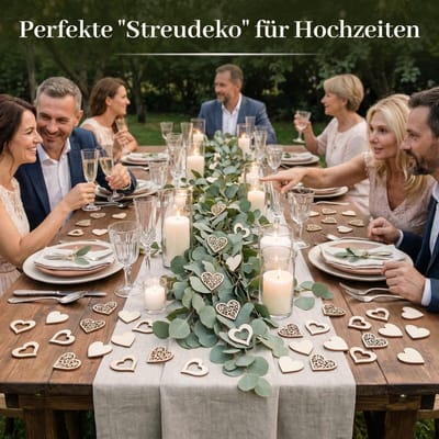 Houten hartjesdecoratie, natuurlijke hartdecoratie in 5 maten, 10-40 mm, met 10 m jute koord, houten harten om te beschrijven en te knutselen, houten decoratie, tafeldecoratie