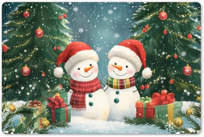 Placemats 45x30 cm - Placemat kunststof - 1 stuk - Sneeuwpop - Kerstsneeuw - Groen - Rood - Borden onderleggers - Decoratie voor op tafel - Keuken tafeldecoratie accessoires - Vinyl onderlegger - Tafelversiering