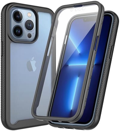Hoesje Geschikt voor Apple iPhone 13 Pro | Met ingebouwde screenprotector | Full Protect valbescherming | Doorzichtig / Zwart