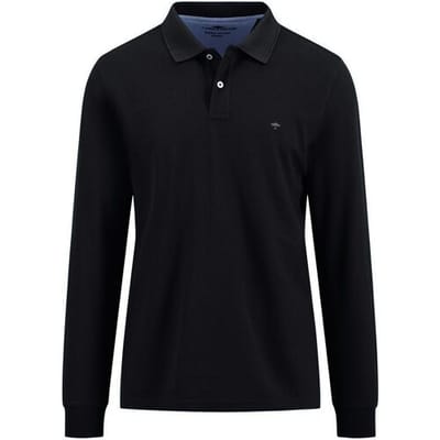 Fynch-Hatton Polo Uni Color Longsleeve Premium Supima Cotton Zwart / male
