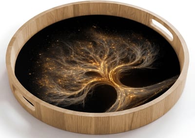 Dienblad rond 40x40 cm - Schootdienblad hout - Lichtjes - Boom - Abstract - Zwart - Borrelplank rechthoek - Plateau houten dienbladen