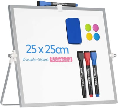 Dailygoods- Whiteboard Magnetisch 25 x 25 cm - Dubbelzijdig - Afwasbaar - Standaard - Ophangbaar - Vlekbestendig - Bureaubladbord