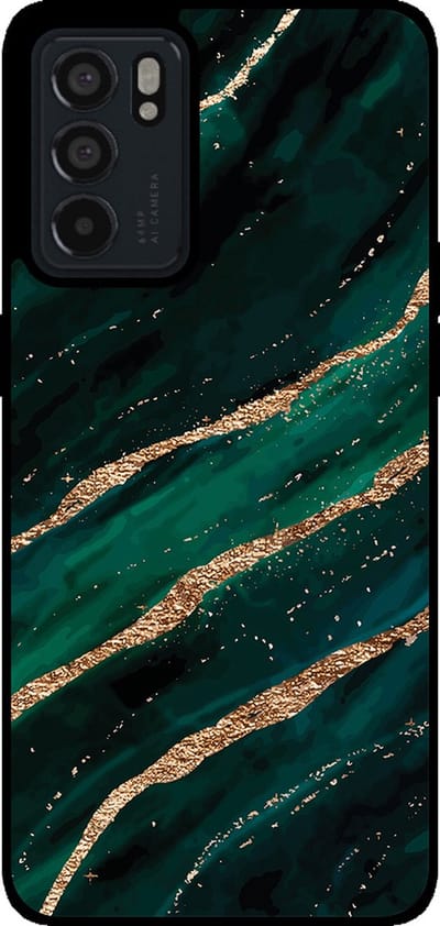Smartphonica Telefoonhoesje Geschikt voor Oppo Reno6 5G met marmer opdruk - TPU backcover case marble design - Groen Goud geschikt voor Oppo Reno6 5G