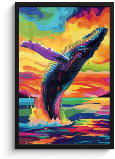 Poster in lijst - Fotolijst 40x60 cm - Posters - Zonsondergang - Walvis - Geschilderd - Kleurrijk - Posterlijst zwart - Decoratie - Wanddecoratie woonkamer - Muurdecoratie slaapkamer