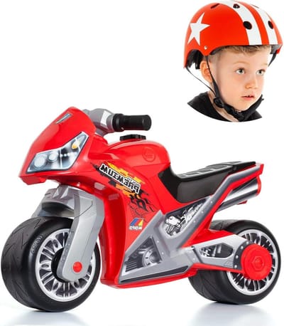 Loopfiets motor - Kindermotor - Buiten spelen - Inclusief helm - 73 x 38 x 32 cm - Rood