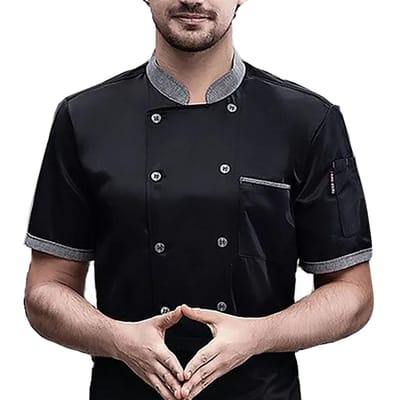 Chemise de Chef Manches Courtes Maille Respirante Résistante aux Hautes Températures Boutons Facile à Laver Coton Homme Chemise de Cuisinier XL