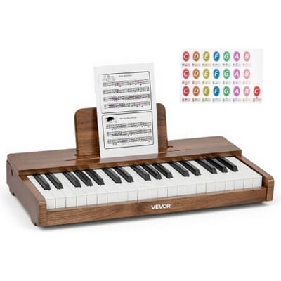 VEVOR Kinderkeyboard, 37 toetsen, digitale houten piano voor kinderen vanaf 3 jaar, mini-muziekinstrument met realistisch geluid, dubbele voeding, regelbaar volume, vroege muzikale educatie, walnoot