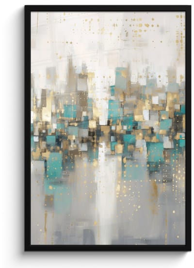 Poster in lijst - Fotolijst 60x90 cm - Posters - Abstract - Blokken - Goud - Skyline - Posterlijst zwart - Decoratie - Wanddecoratie woonkamer - Muurdecoratie slaapkamer