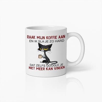 Grappige Zwarte Kat Koffiemok met Gedurfde Nederlandse Tekst – Perfect Cadeau voor Koffieliefhebbers en Kattenfans