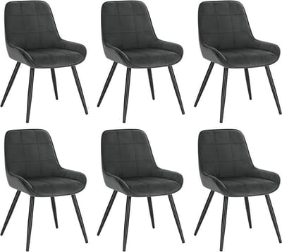 Set van 6 eetkamerstoelen - stoelen met fluwelen accenten - gestoffeerde stoelen - ergonomisch ontwerp, vloerbescherming, duurzame constructie - 81,5 cm x 38 cm x 43 cm