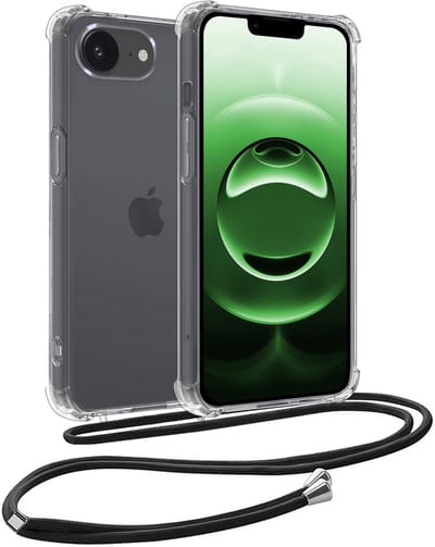 Hoesje Geschikt voor Apple iPhone 16e - Met Koord - Shock Proof - Siliconen Case - Back Cover - Telefoonkoord - Telefoon Hoes Shockproof - Telefoonketting - Transparant