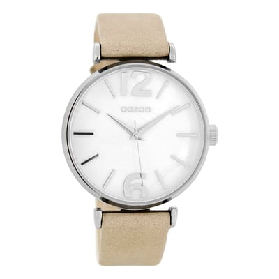 OOZOO Timepieces - Zilverkleurige horloge met zand leren band - C8690