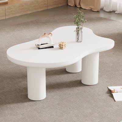 Salontafel - 107x66x40.5 cm - Onregelmatige Wolkvorm - Modern Design met PVC Poten - MDF - Wit