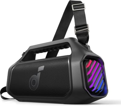 NEW soundcore Anker Boom 2 Plus Buitenluidspreker, bluetooth, 140 W, 2+2 kanalen, BassUp 2.0, 20 uur, snel opladen, IPX7-waterdicht, RGB-verlichting, USB-C, powerbank, voor kamperen, strand, tuin- Zwart