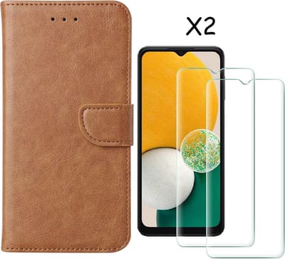 Hoesje Geschikt Voor Samsung Galaxy A03 Core hoesje bookcase Bruin - Hoesje Geschikt Voor Samsung Galaxy A03 Core bookcase portemonnee Hoesje Geschikt Voor Samsung Galaxy A03 Core screenprotector / 2X Beschermglas