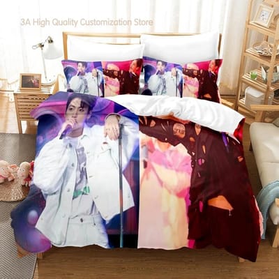Jeon Jung Kook Ensemble de literie d'album Simple Jumeaux Lit simple Lit double Lit Queen Size Lit King Size Chambre d'adultes Garçons Parures de housse de couette Ensemble de draps 2-2 AU Double(180*210cm)3pcs