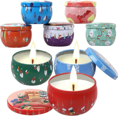 Geurkaarsen voor Kerstmis - 8 Stuks van 100% Natuurlijke Sojawas - Perfect voor Feestdagen en Stressverlichting