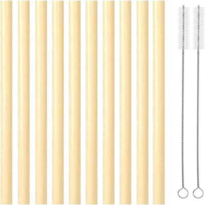Fako Bijoux® - Siliconen Rietjes Pastel XL - 10 Herbruikbare Rietjes - 25 cm - 11mm - Duurzaam en Hygiënisch - 2 Schoonmaakborstels - Geel