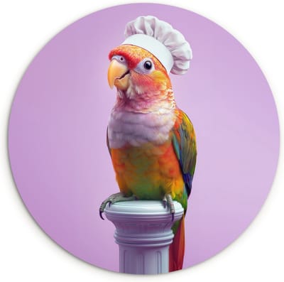 WallCircle® Wandcirkel 30x30 cm - Muurcirkel Papegaai - Koksmuts - Pilaar - Vogel - Muurdecoratie woonkamer - Wanddecoratie keuken - Kamer decoratie accessoires - Ronde schilderijen