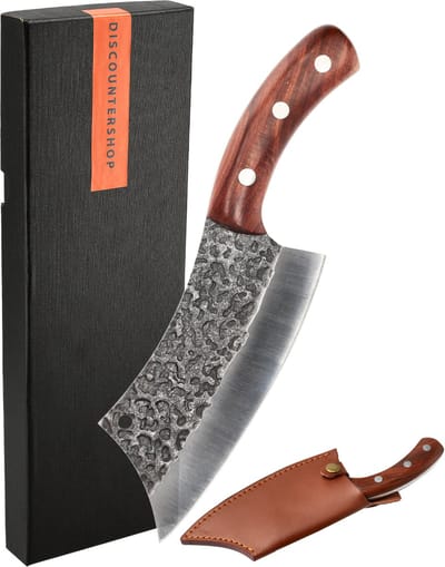 Hakmes Japans Roestvrij Staal - Slagersmes en Keukenbijl 25 cm - Vleeshakmes voor Botten - Heavy Duty Koksmes 490g - Met Lederen Hoes - Topkwaliteit Vleesmes