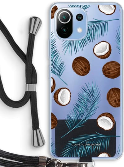 Case Company® - Hoesje met koord geschikt voor Xiaomi Mi 11 Lite hoesje met Koord - Kokosnoot - Telefoonhoesje met Zwart Koord - Bescherming aan alle Kanten en Over de Schermrand