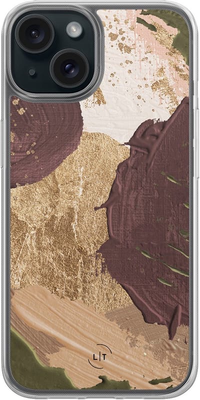 Hoesje geschikt voor iPhone 15 - Abstract art - 2in1 backcover - Print / Illustratie - Bruin - Leuke Telefoonhoesjes