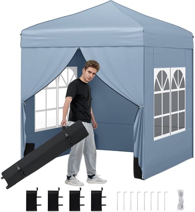 Partytent opvouwbaar - Paviljoen - 2 x 2 m - Easy up - Waterdicht - met Zijwanden - Weerbestendig - Grijs, Zwart of Wit