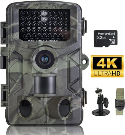 HEZIVO® Wildcamera met Nachtzicht - 4K Ultra HD - Oplaadbaar - Waterdicht - 32 GB