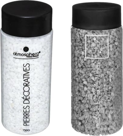 Atmosphera Decoratie steentjes - 2x potjes - wit en grijs - 750 gram - Steenkorrels - hobby vulmateriaal - aquarium en potten