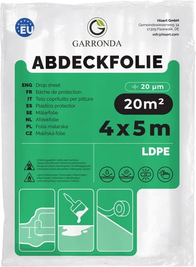 Garronda Afdekfolie 4x5 m – Schilderfolie LDPE 20µ Grijs – Beschermfolie voor Meubels & Vloer – Scheurvast – Zonder Tape – GD-0222