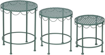 Mica Decorations Marseille Plantenrek Plantentafel Set van 3 - Plantenstandaard met Drie Hoogtes - Plantentafeltje voor Binnen en Buiten - Open Patroon - Groen