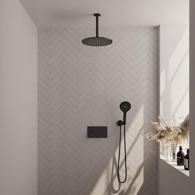 Brauer Black Carving Thermostatische Regendoucheset Inbouw - Hoofddouche 30 cm - Met Drukknoppen - Handdouche 3 Standen - Doucheslang - Wandaansluitbocht - Mat Zwart
