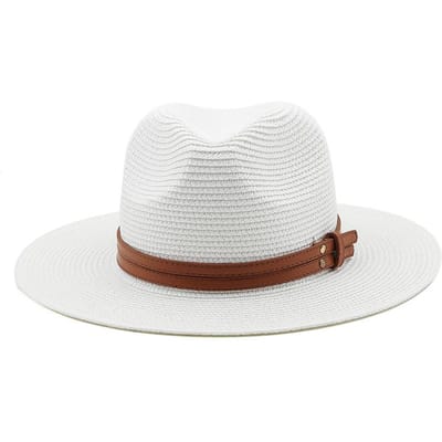 Unisex lente en zomer panamahoed met gele riem Accessoires Stro bolhoed Strand Ademend Casual Jazzhoed Strohoed voor heren 59CM wit