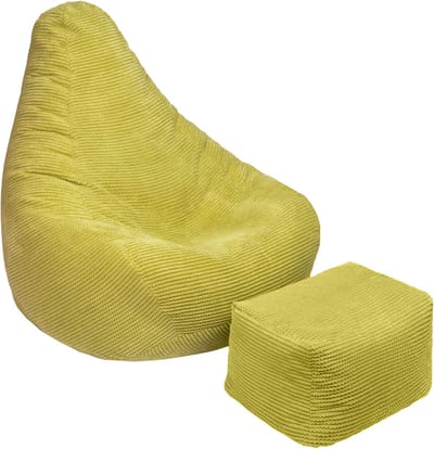 Volwassen Highback Zitzak Stoel Corduroy Stof Indoor Woonkamer Gaming Zitzak Ligstoel met Ergonomisch Ontwerp met voetbankje