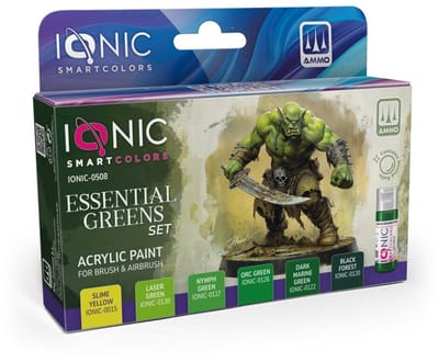 AMMO by Mig Jimenez Hobbyverf Acrylverf - MIG IO0508 Ionic Smart Colors - Essentiële Groene Kleurenset - Acryl Set 6x20ml Verf set - 6x 20 ml