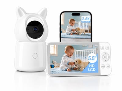 Babyfoon met 1 Camera 2.5K HD Resolutie en 5.5 Inch Scherm - Wifi Babycamera met Nachtzicht, Bewegingsdetectie Wit