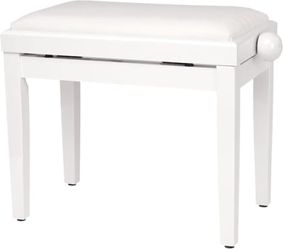 MELVRA Pianobank - Hoogte Verstelbaar 47-56 cm - Pianokruk Wit Hoogglans - Velours Zitting - Stabiel Spindelmechanisme
