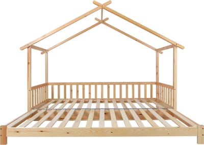 Uitschuifbaar Kinderbed - Boomhutbed - Huisbed - Massief Hout - Uitvalbeveiliging - Ruimtebesparend - Kinderkamer - 90x200 cm - Bed - Natuur