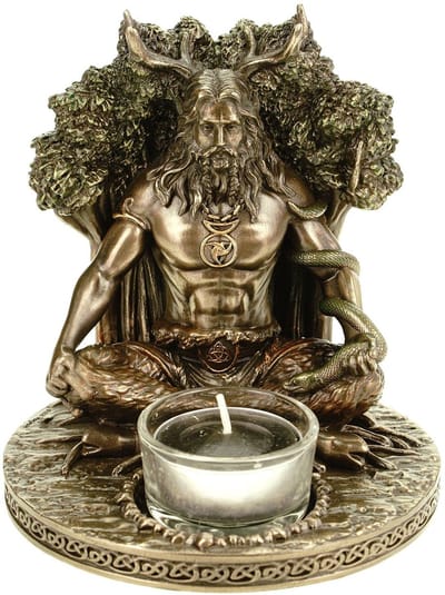 Theelichthouder Cernunnos Keltische God van de Natuur Figuur Sculptuur