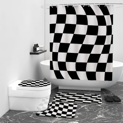 Floraweg Douchegordijn,Shower Curtain,badgordijn,badkamergordijn,Geometrie, raster, golfstreep,-topkwaliteit - digitale printen -Anti Schimmel - Inclusief 12 ringen -met 12 stuks douchegordijnhaken – Waterdicht -Wasbaar- Polyester - 180x200 cm