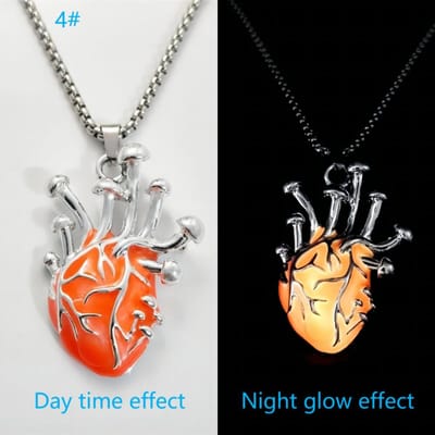 Pendentif Forme Cœur Lumineux en Alliage de Zinc Collier Hip Hop Lumineux pour Fête d'Halloween white