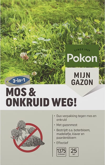 Pokon Mos en Onkruid Weg! - 1,375kg - Onkruidverdelger - Geschikt voor 25m² - Zowel mos- en onkruidbestrijder - Anti mos gazon