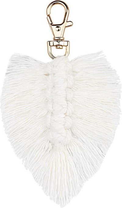 Macramé Sleutelhanger - Veren Sleutelhanger - 8x13 cm - Wit