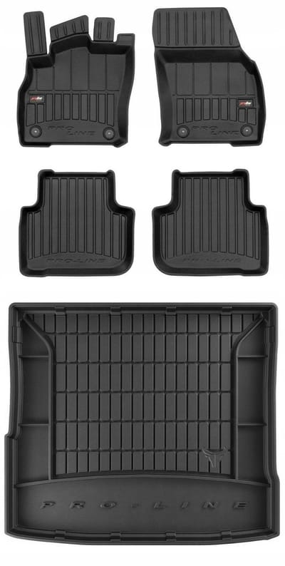 Frogum ProLine Complete Set: Luxe Rubberen Automatten + Kofferbakmat - Geschikt voor AUDI Q3 II Sportback vanaf 2019 - Versie met Subwoofer - Perfecte Pasvorm - Geurloos TPE - Zwart