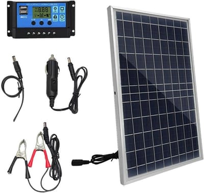 Zonnepaneel Set - Zonneladerkit Energiekit - Kamperen Buiten - Dubbele USB Poorten - 46 x 21 cm - Zwart