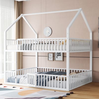 Stapelbed 140x200 - Kinderbed met Trap en Kleine Deur - Metaal - Wit