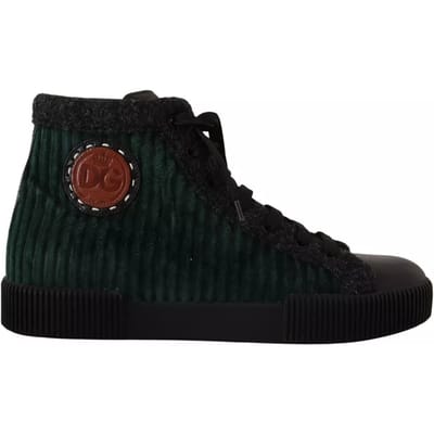 Dolce & Gabbana Groene Corduroy Hoge Sneakers Heren Casual Schoenen