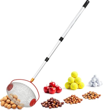 Rolverzamelaar - Notenplukker Fruitvanger - Tuinonderhoud - Uittrekbaar tot 120cm - 33x24cm mand - Zilver rood